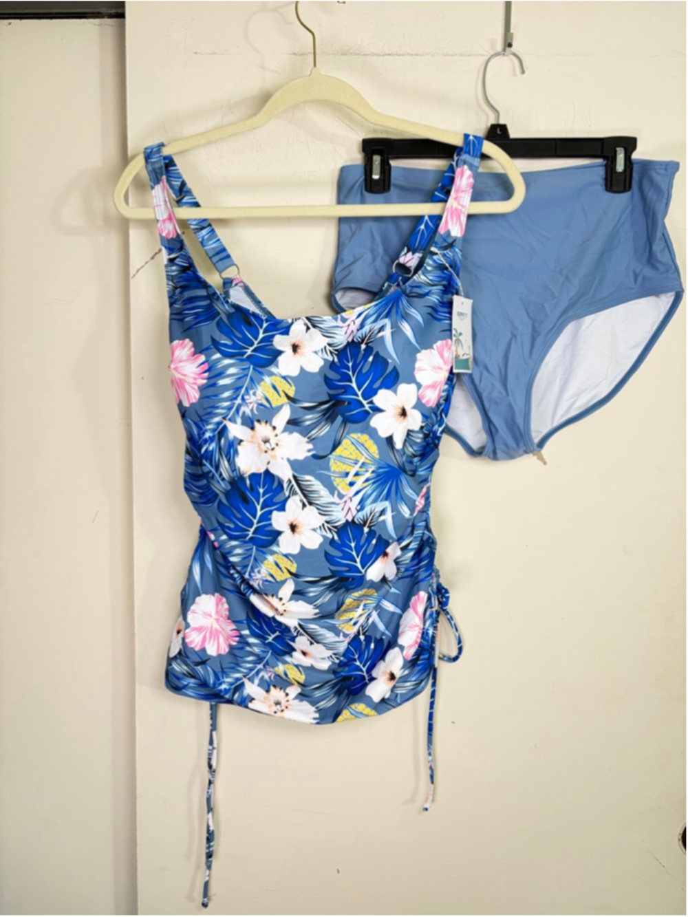 B2prity Blue Tropical Floral Tummy Control Tankini Swimsuit Set